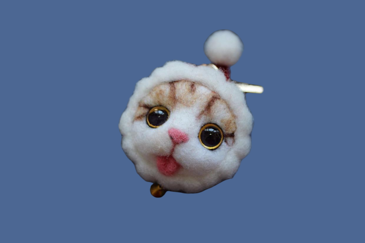 Handmade Wool Cat Charm - Artisan Pet Memorial Keychain