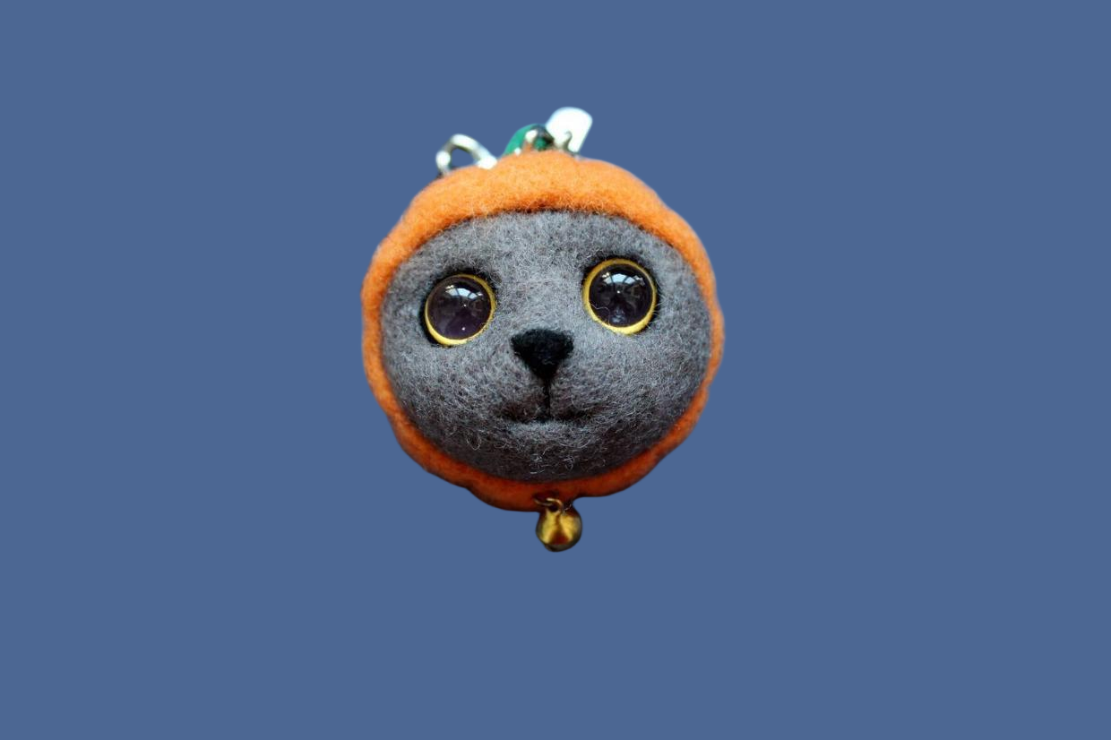 Handmade Wool Cat Charm - Artisan Pet Memorial Keychain