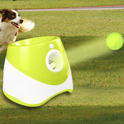 USB-Rechargeable Automatic Ball Launcher for Small Dogs | 10-30ft Adjustable | 15 Mini Tennis Balls Included