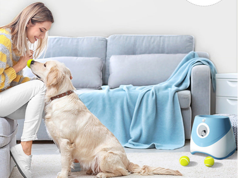 USB-Rechargeable Automatic Ball Launcher for Small Dogs | 10-30ft Adjustable | 15 Mini Tennis Balls Included