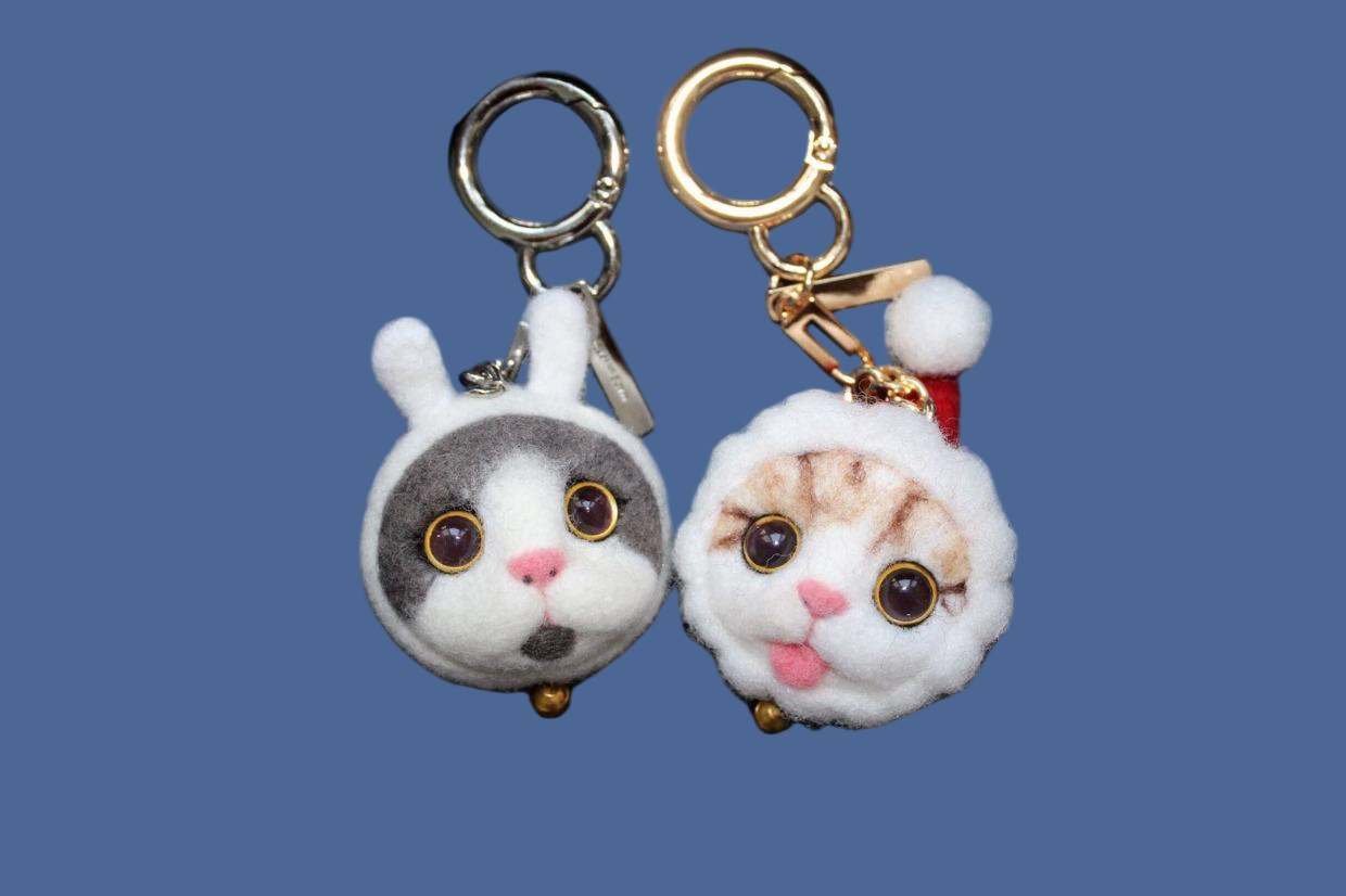 Handmade Wool Cat Charm - Artisan Pet Memorial Keychain