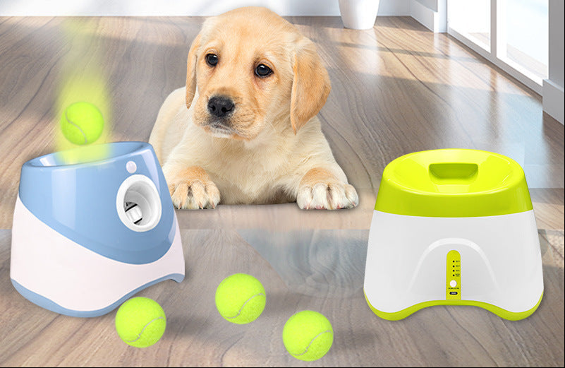 USB-Rechargeable Automatic Ball Launcher for Small Dogs | 10-30ft Adjustable | 15 Mini Tennis Balls Included