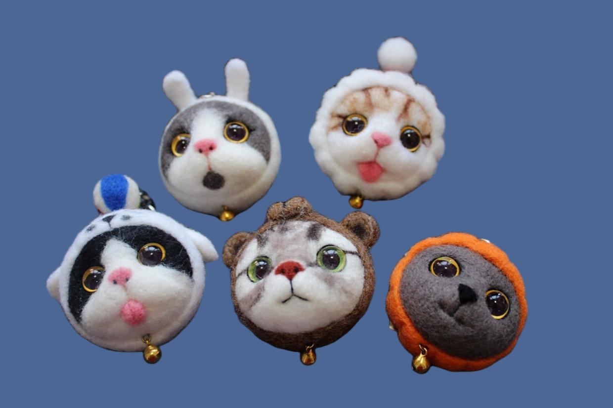Handmade Wool Cat Charm - Artisan Pet Memorial Keychain