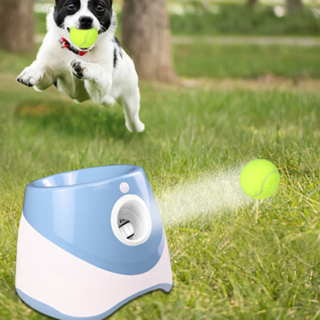 USB-Rechargeable Automatic Ball Launcher for Small Dogs | 10-30ft Adjustable | 15 Mini Tennis Balls Included