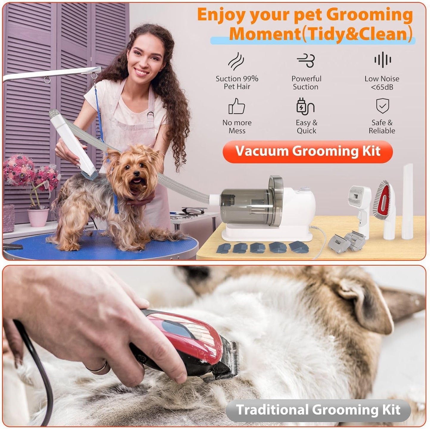 Pet Grooming Vacuum Kit 2.5L Adjustable Tools