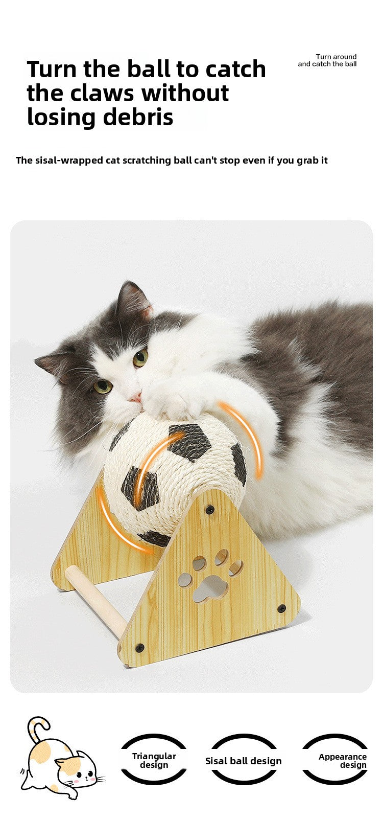 Vertical Sisal Cat Scratcher with Rolling Ball