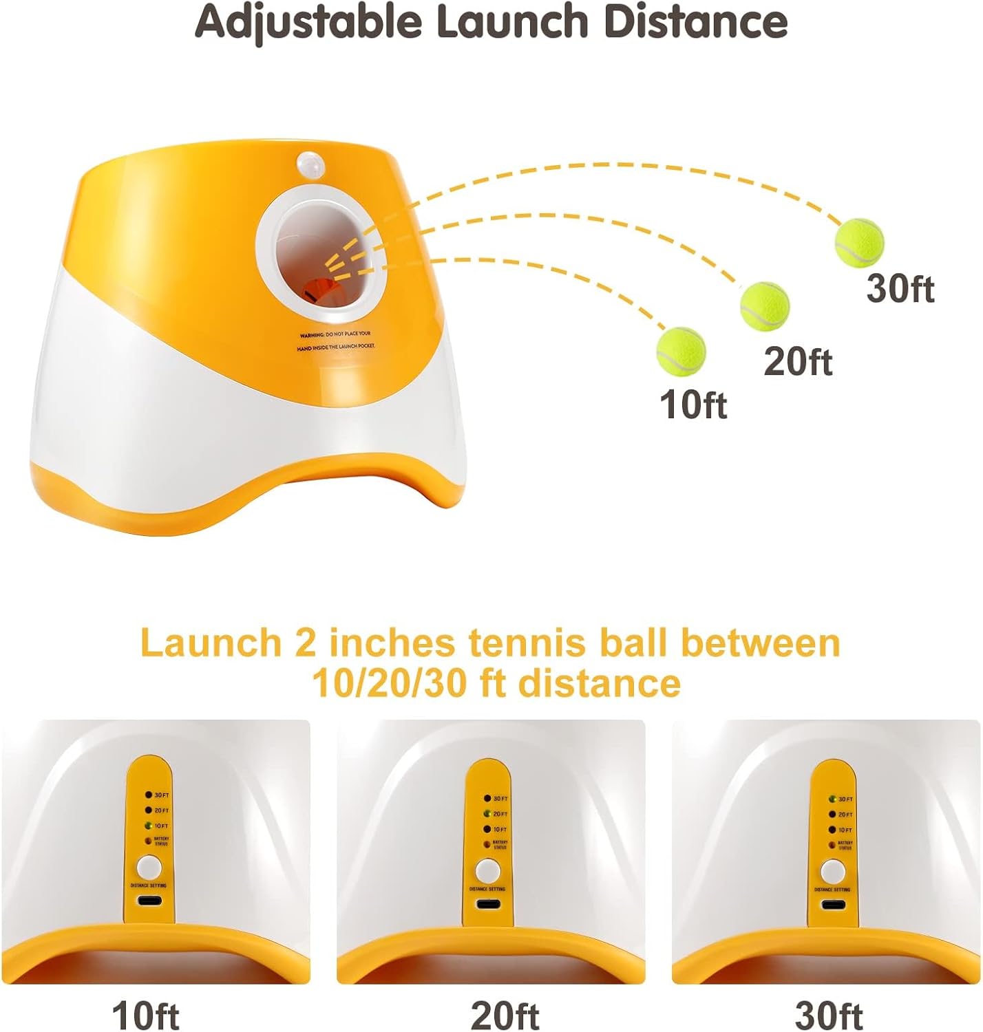 USB-Rechargeable Automatic Ball Launcher for Small Dogs | 10-30ft Adjustable | 15 Mini Tennis Balls Included