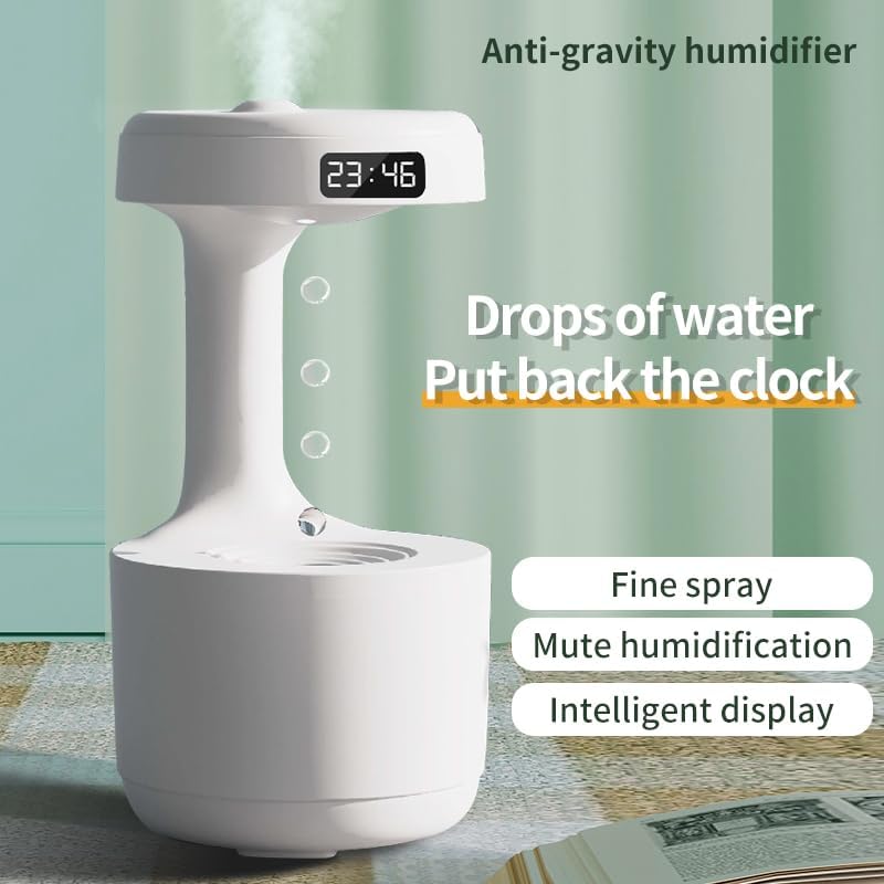 Anti-Gravity Effect Humidifier & Diffuser w/ Digital Clock | 8-Hr Runtime, Auto Shutoff, Mood Light