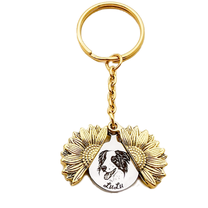 Custom Pet Memorial Keychain - Vintage Sunflower Laser Etched Gift