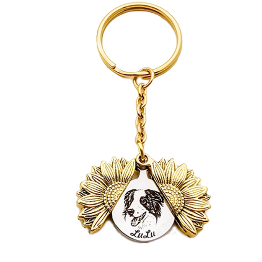 Custom Pet Memorial Keychain - Vintage Sunflower Laser Etched Gift