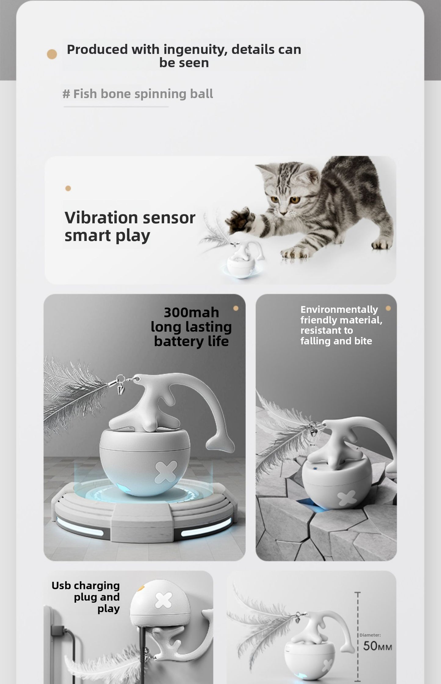 SmartMotion Cat Play Ball: Auto-Random Moves Rechargeable