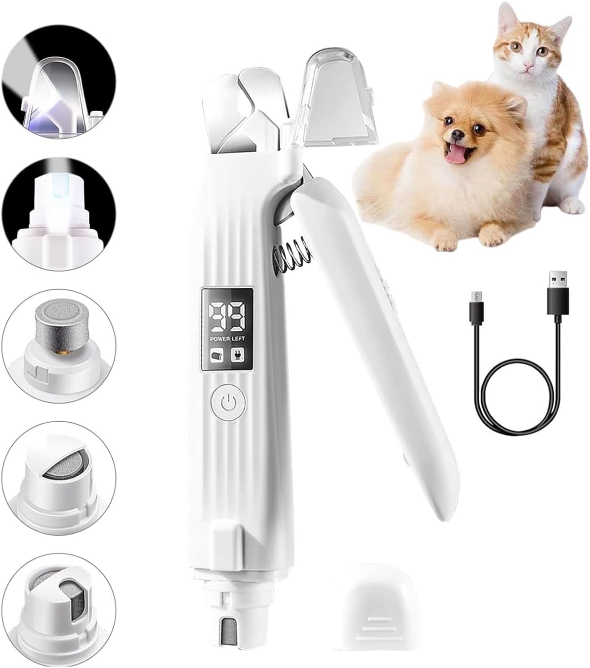 Rechargeable 2-in-1 Pet Nail Grinder & Clipper | LED Display w/ Power Status (For Cats/Dogs)