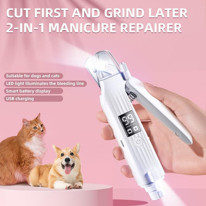 Rechargeable 2-in-1 Pet Nail Grinder & Clipper | LED Display w/ Power Status (For Cats/Dogs)