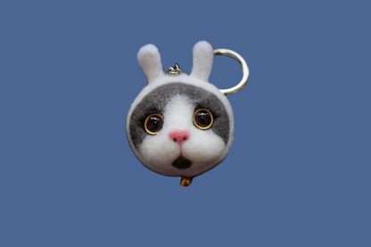 Handmade Wool Cat Charm - Artisan Pet Memorial Keychain
