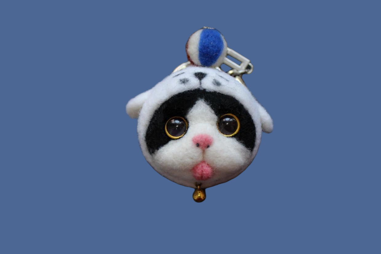 Handmade Wool Cat Charm - Artisan Pet Memorial Keychain