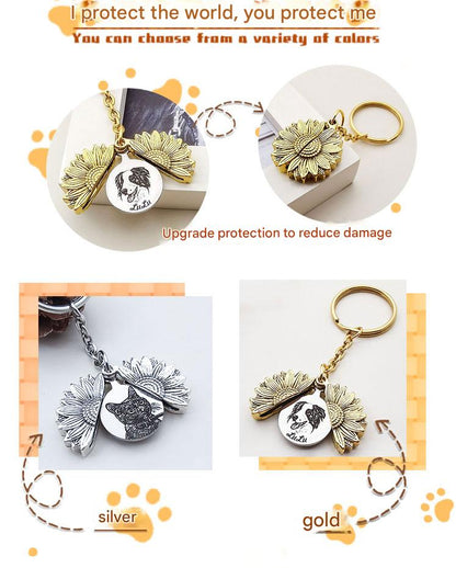 Custom Pet Memorial Keychain - Vintage Sunflower Laser Etched Gift