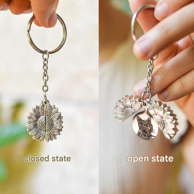 Custom Pet Memorial Keychain - Vintage Sunflower Laser Etched Gift