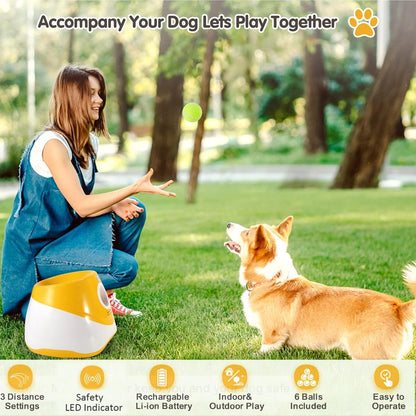 USB-Rechargeable Automatic Ball Launcher for Small Dogs | 10-30ft Adjustable | 15 Mini Tennis Balls Included